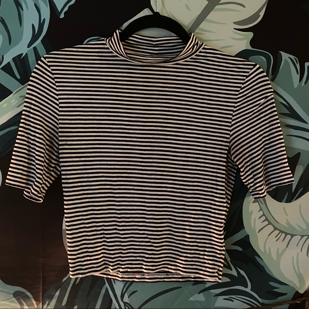 Stripped + cropped turtleneck
